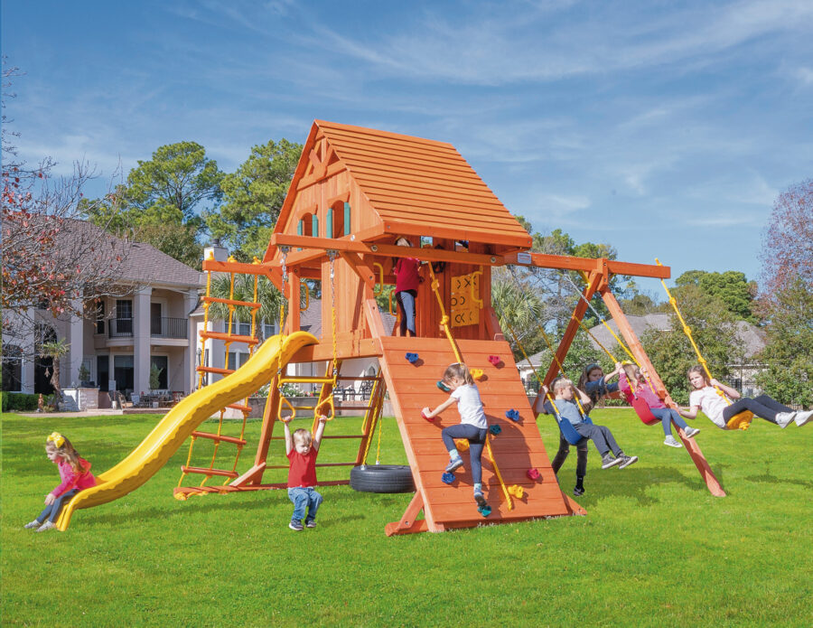 Parrot Island Playcenter w/ Wood Roof, Treehouse Panels and Yellow Wave Slide