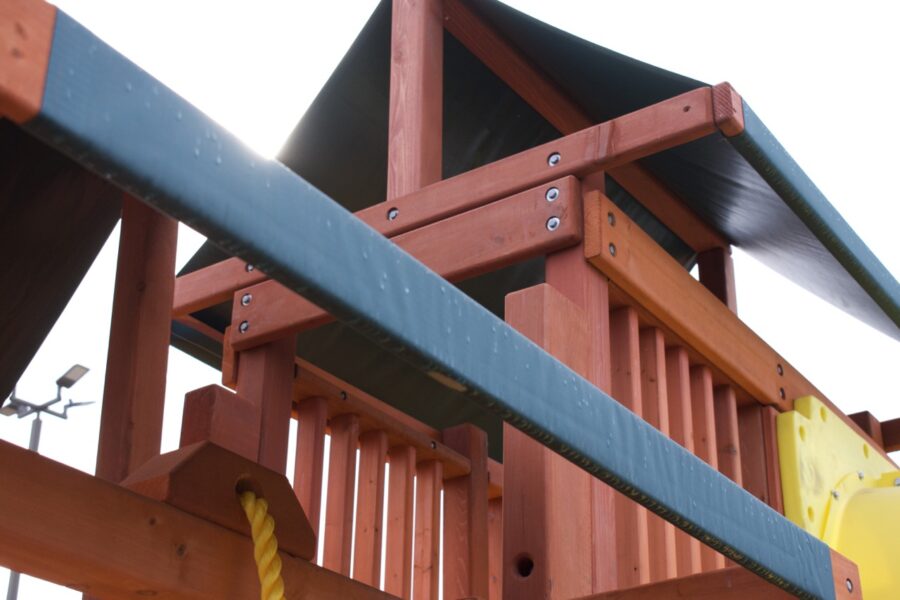 Parrot Island Playcenter w/ Green Tarp, 4x6 Monkey Bars, Loft, Wave Slide and Spiral Slide